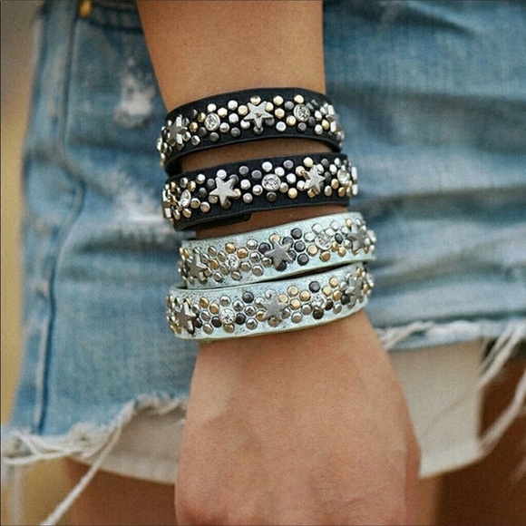 Leather Star Wrap Bracelet-Mint - Picture 4 of 5